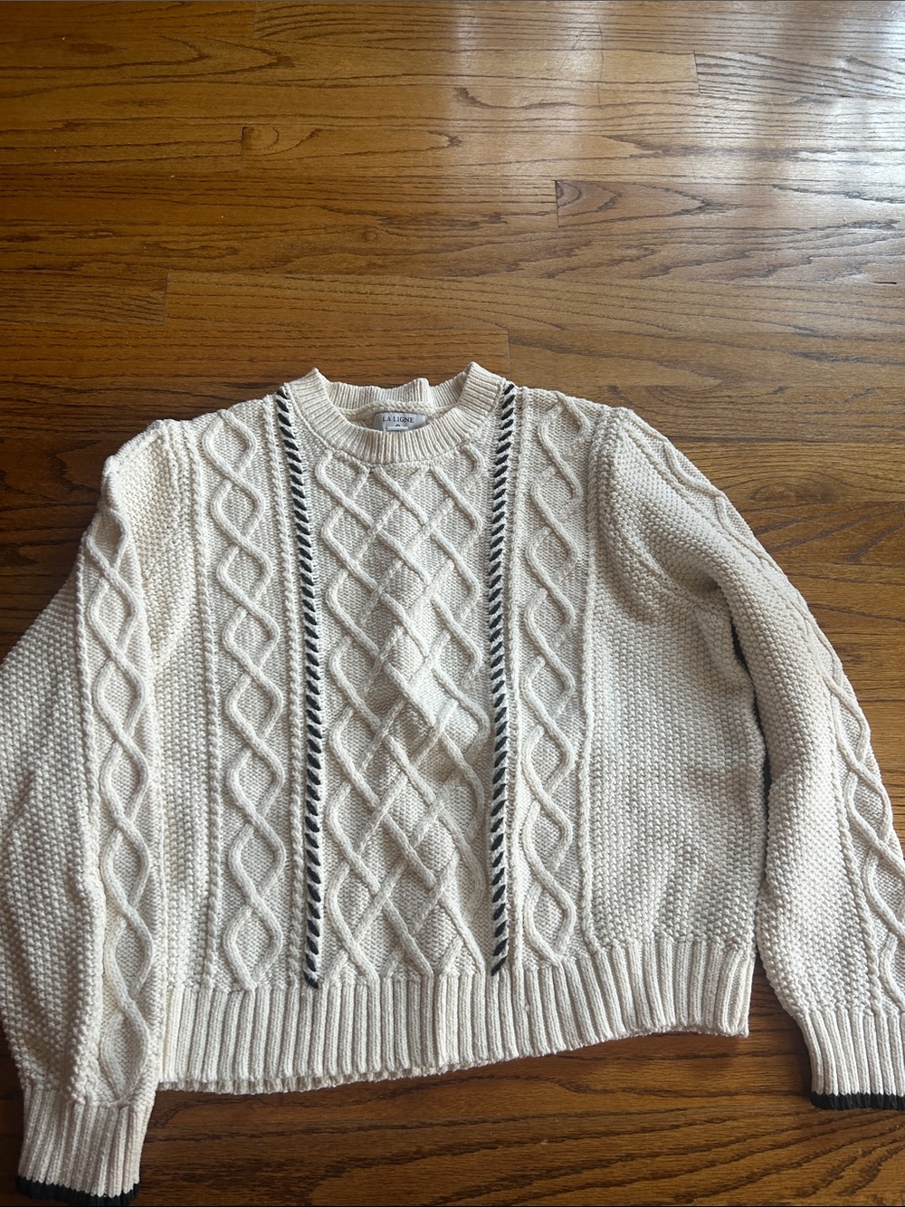 La Ligne for Target Cream Cable Knit Sweater with Black Trim